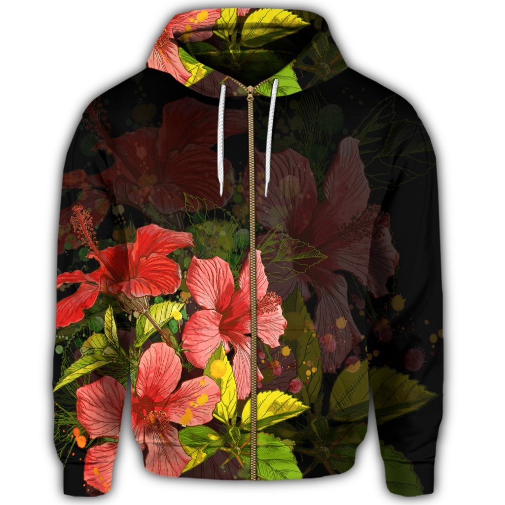 Hawaii Hibiscus Tree Zip Hoodie - Polynesian Pride