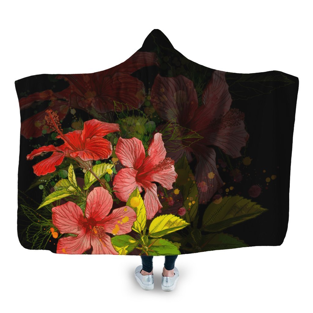 Hawaii Hibiscus Tree Hooded Blanket - AH Hooded Blanket White - Polynesian Pride