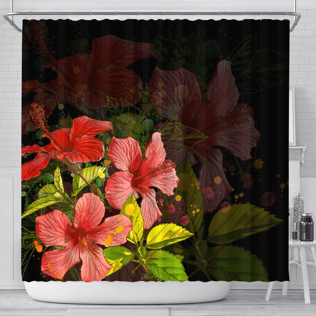 Hawaii Hibiscus Tree Shower Curtain - AH 177 x 172 (cm) Black - Polynesian Pride