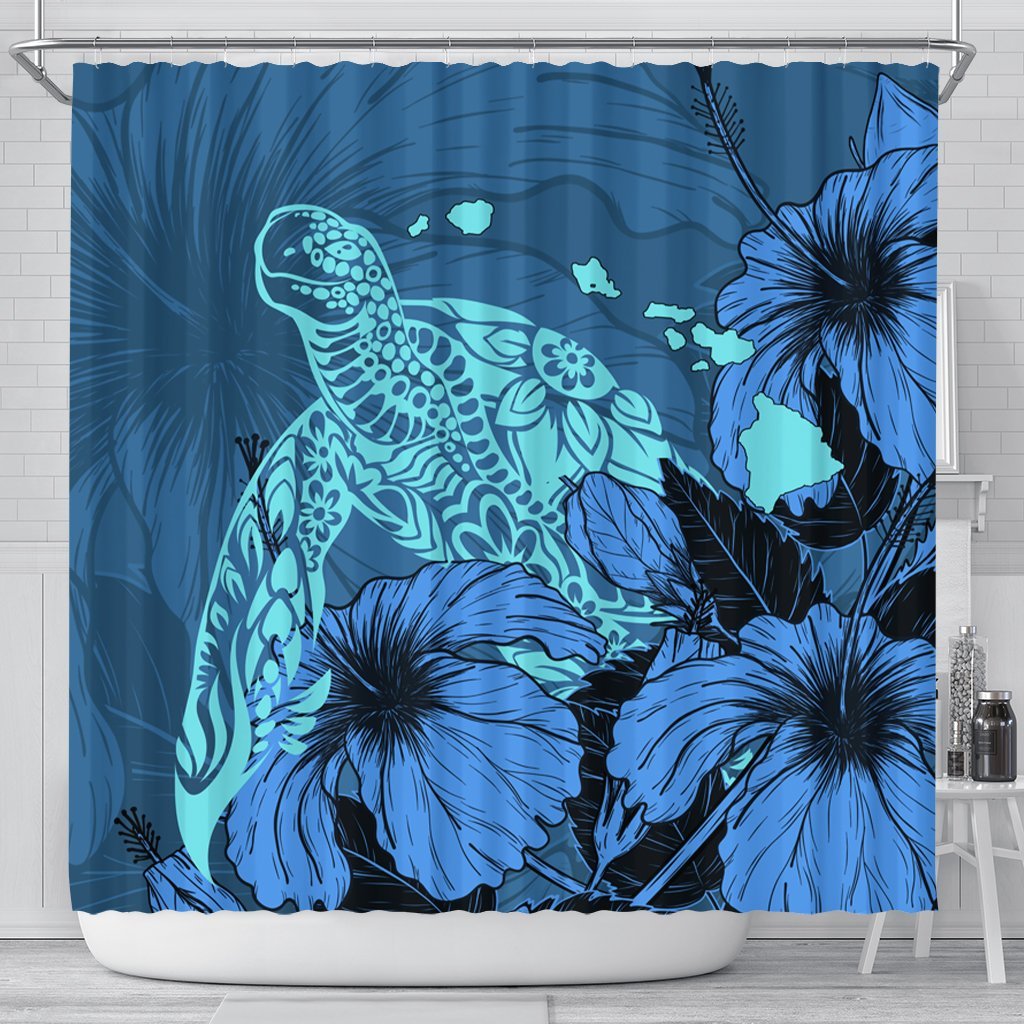 Hawaii Hibiscus Turtle Shower Curtain - AH 177 x 172 (cm) Black - Polynesian Pride