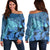 Hawaii Hibiscus Turtle Women's Off Shoulder Sweater - AH Black - Polynesian Pride