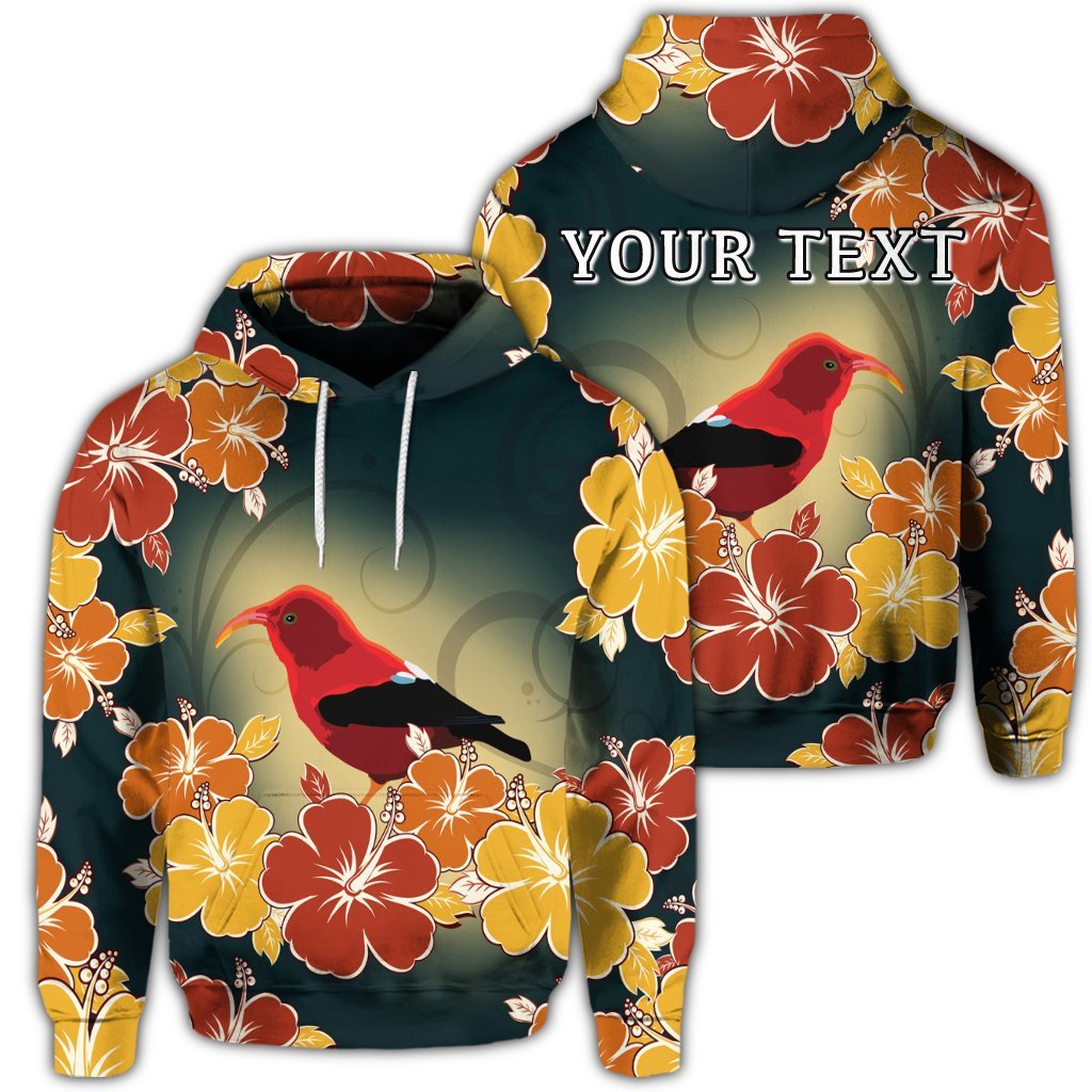 Custom Hawaii Honeycreeper Hibiscus Hoodie Unisex Art - Polynesian Pride