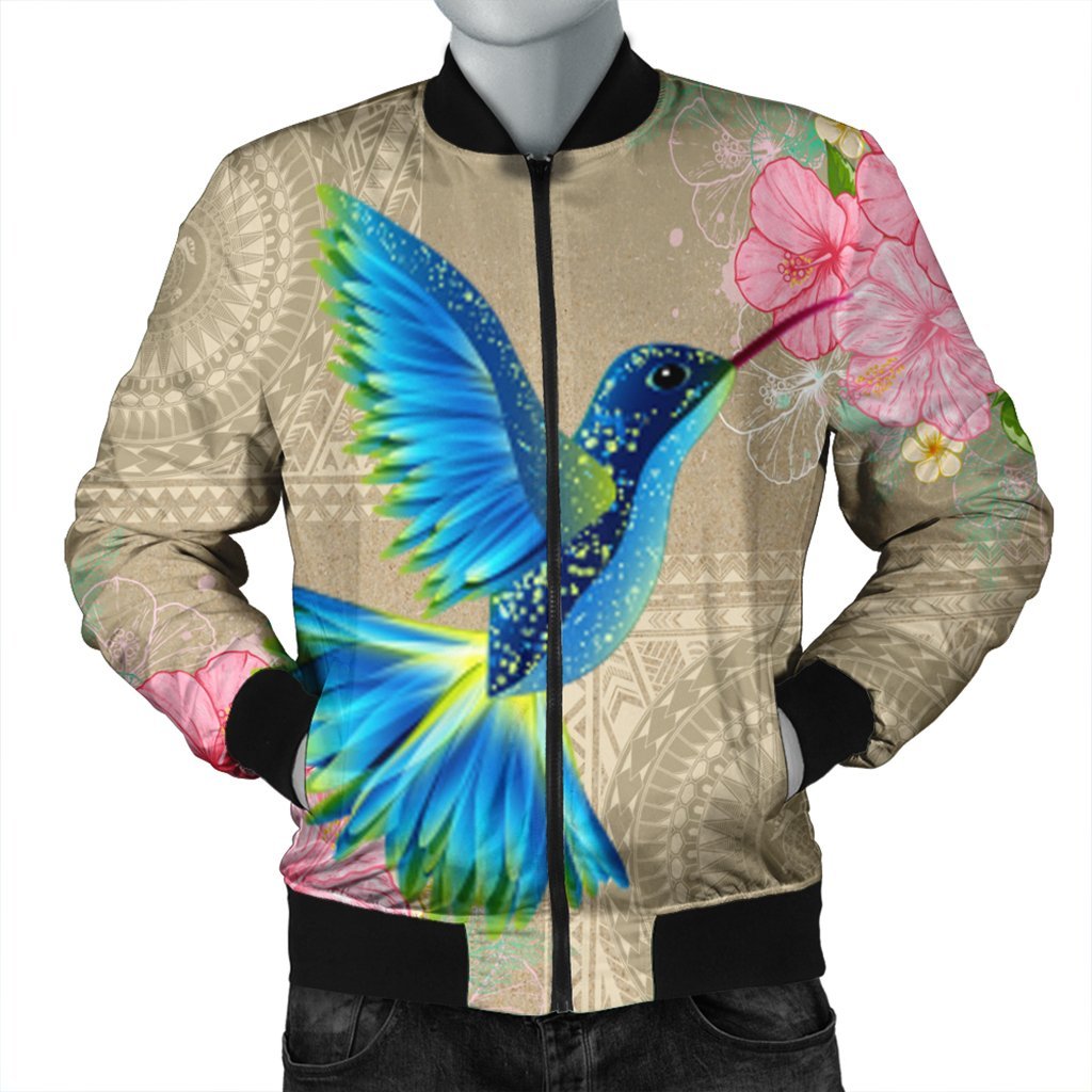 Hawaii Humming Bird Hibiscus Polynesian Bomber Jacket - AH Black Unisex - Polynesian Pride