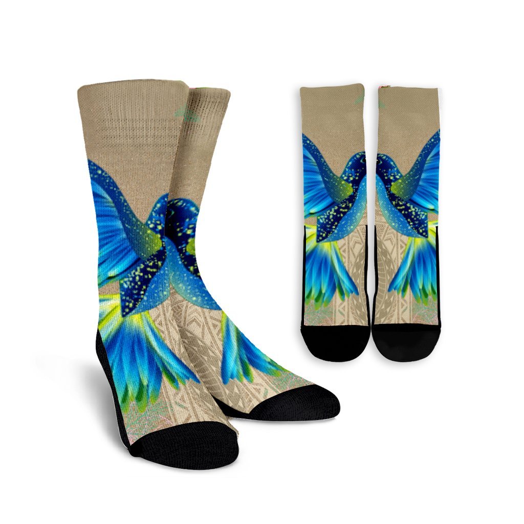 Hawaii Humming Bird Hibiscus Polynesian Crew Socks - AH Crew Socks White - Polynesian Pride