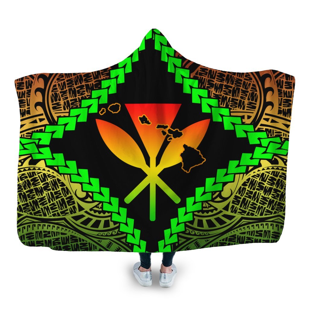 Hawaii Kanaka Kakau Polynesian Hooded Blanket - AH Hooded Blanket White - Polynesian Pride