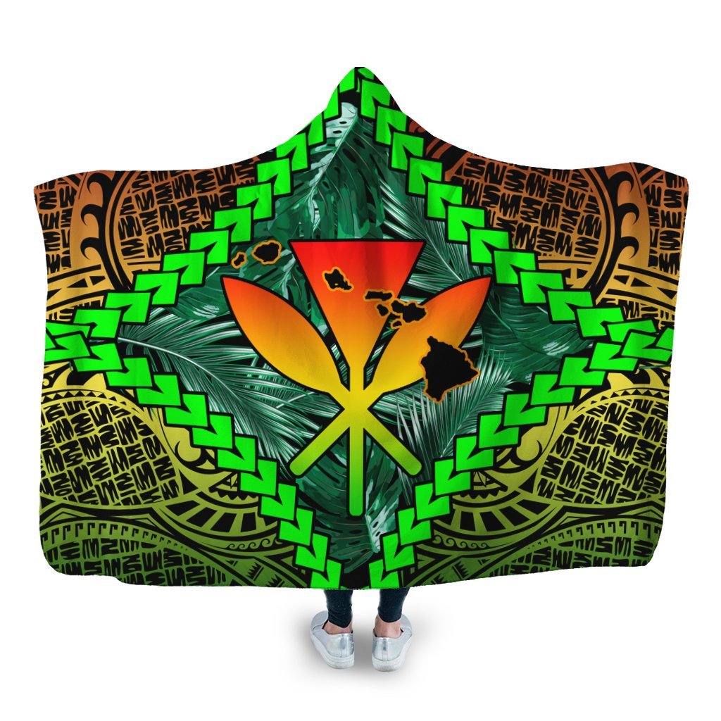 Hawaii Kanaka Kakau Tropical Polynesian Hooded Blanket - AH Hooded Blanket White - Polynesian Pride