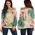 Hawaii Kanaka Maoli Palm Trees Turtle And Sharks Women's Off Shoulder Sweater - AH Black - Polynesian Pride