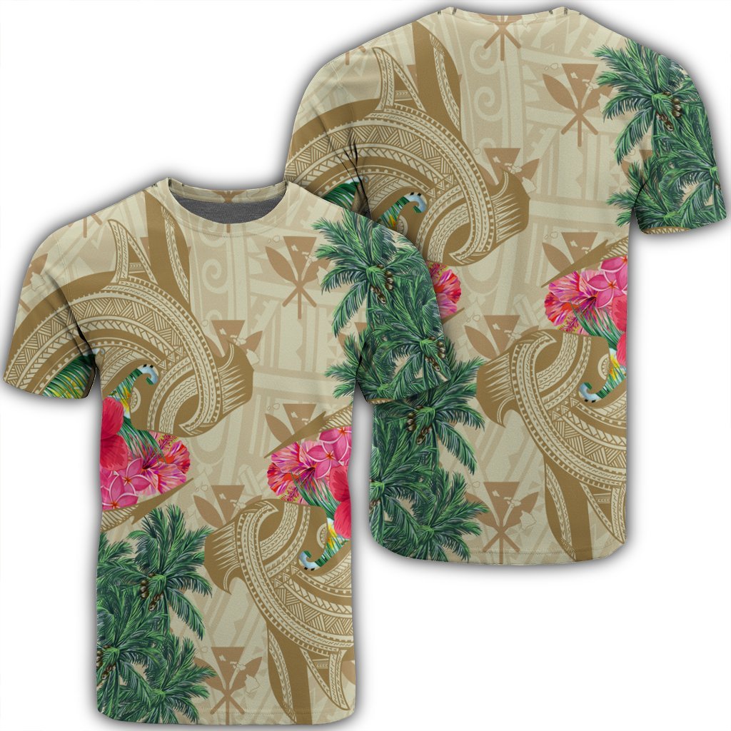 Hawaii Kanaka Maoli Plumeria Palm Trees Hammer Shark T Shirt Unisex Black - Polynesian Pride