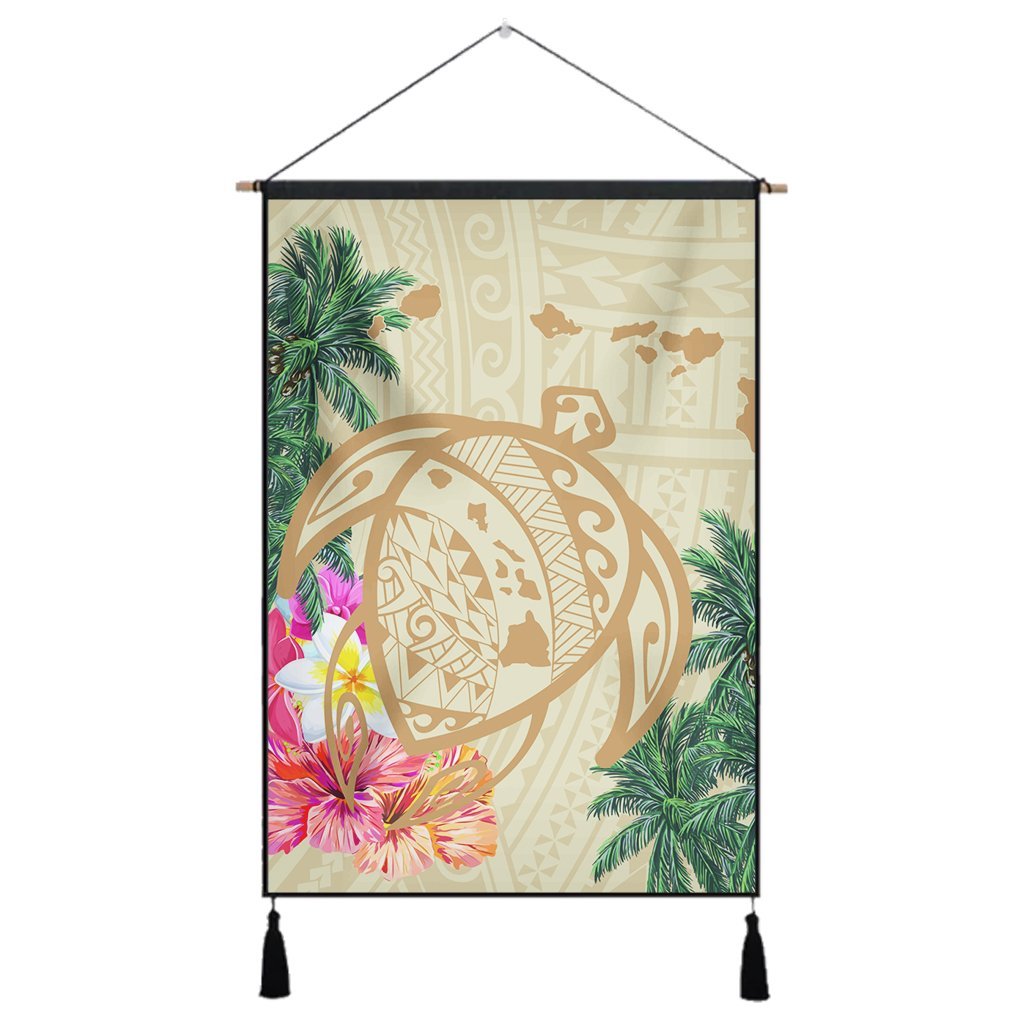 Hawaii Kanaka Maoli Polynesian Flowers Turtle Hanging Poster - AH Hanging Poster Cotton And Linen - Polynesian Pride