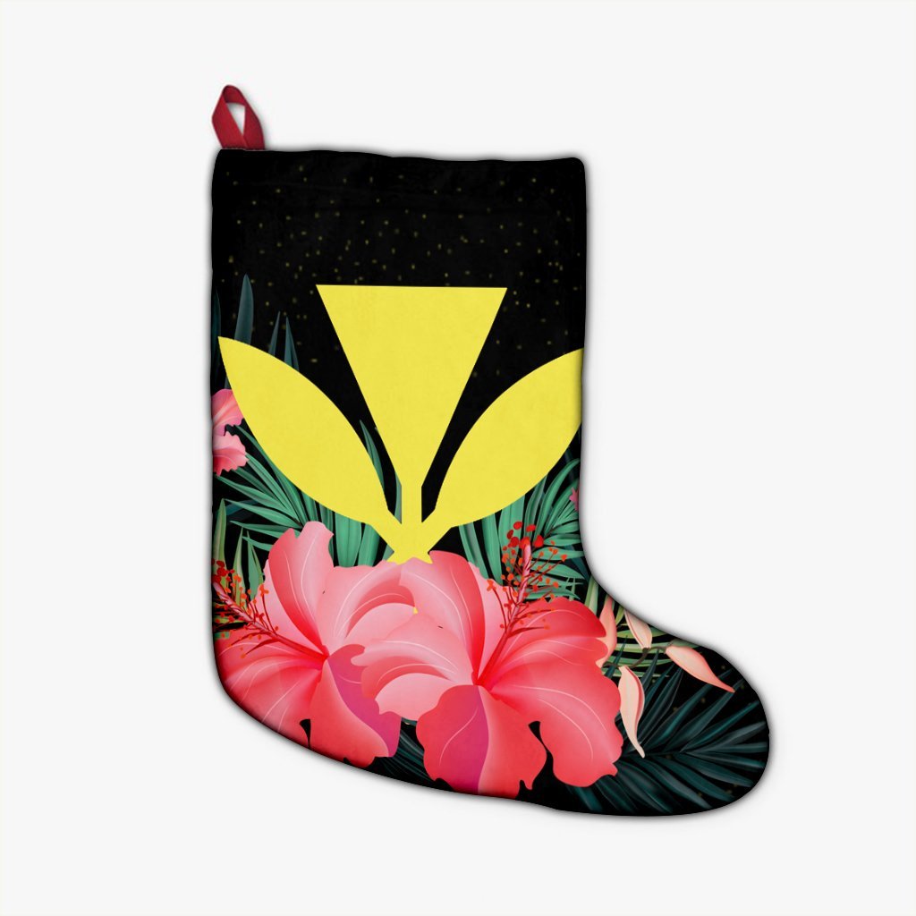 Hawaii Kanaka Tropical Hibiscus Christmas Stocking - AH Christmas Stocking 26 X 42 cm Black - Polynesian Pride