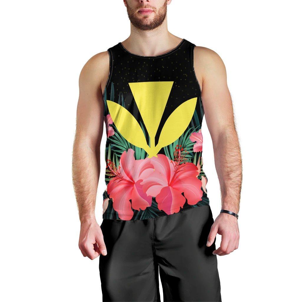 Hawaii Kanaka Tropical Hibiscus Tank Top - AH Black - Polynesian Pride