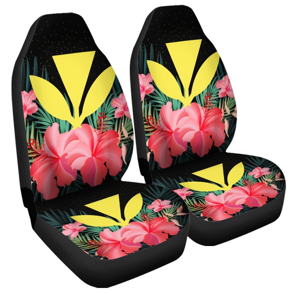 Hawaii Kanaka Tropical Hibiscus Car Seat Covers - AH Universal Fit Black - Polynesian Pride