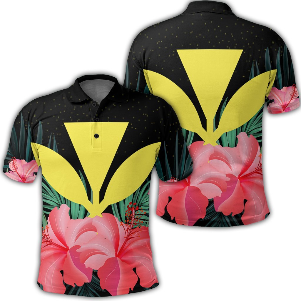 Hawaii Kanaka Tropical Hibiscus Polo Shirt Unisex Black - Polynesian Pride