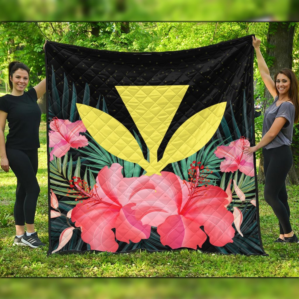 Hawaii Kanaka Tropical Hibiscus Premium Quilts - AH Black - Polynesian Pride