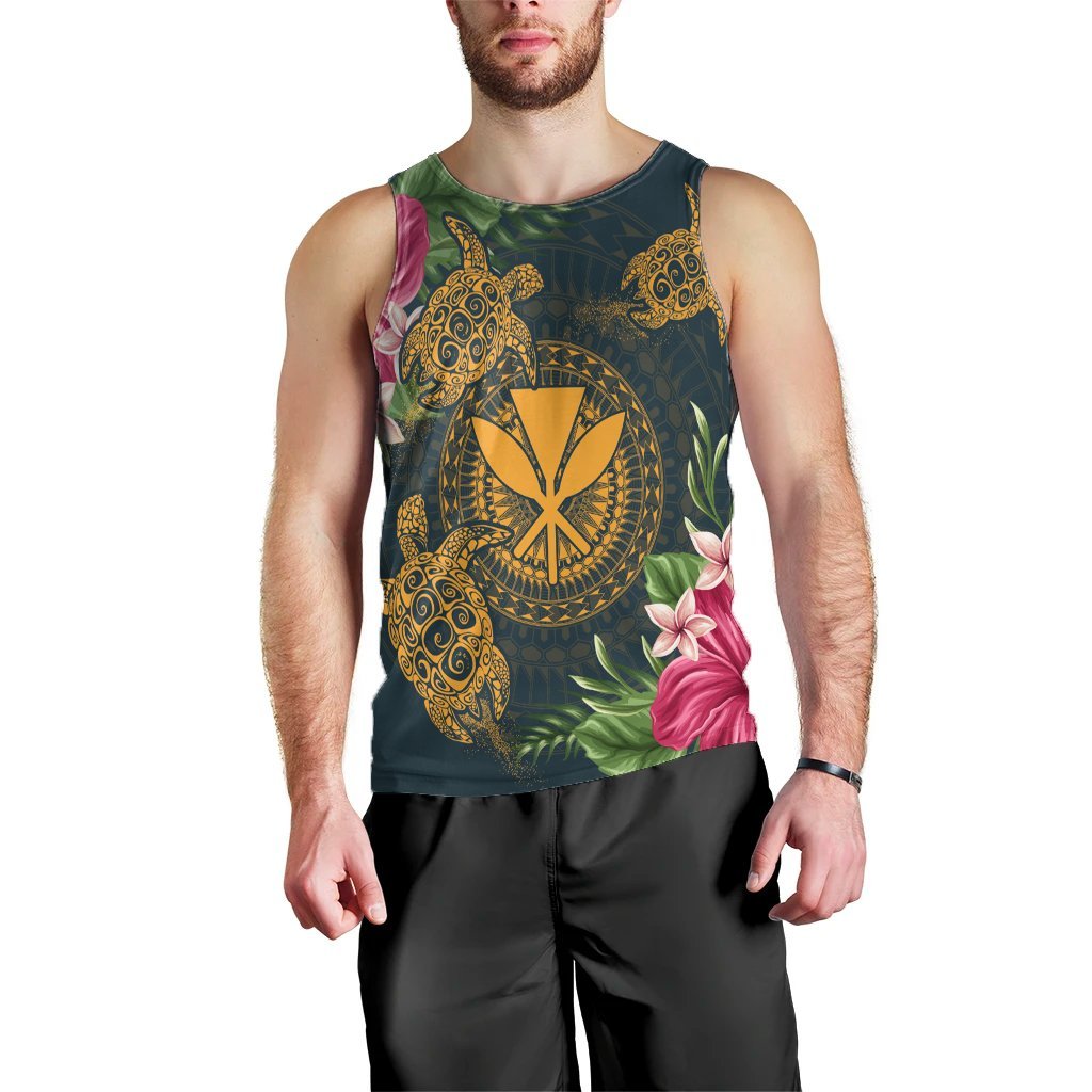 Hawaii Kanaka Turtle Hibiscus Plumerian Polynesia Tank Top - Alena Style - AH Black - Polynesian Pride