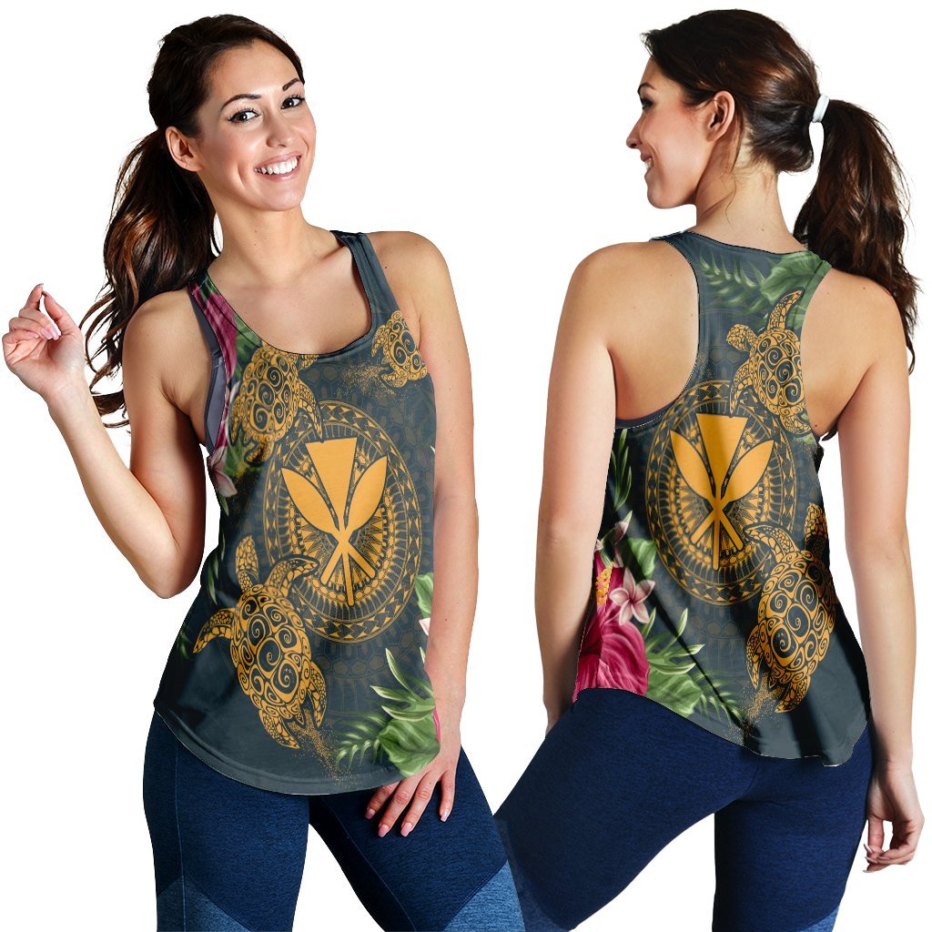 Hawaii Kanaka Turtle Hibiscus Plumerian Polynesia Racerback Tank - Alena Style - AH Black - Polynesian Pride