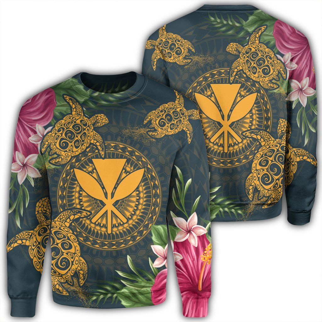 Hawaii Kanaka Turtle Hibiscus Plumerian Polynesia Sweatshirt - Alena Style - AH Unisex Black - Polynesian Pride