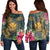 Hawaii Kanaka Turtle Hibiscus Plumerian Polynesia Women's Off Shoulder Sweater - Alena Style - AH Black - Polynesian Pride