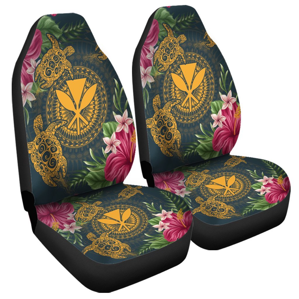 Hawaii Kanaka Turtle Hibiscus Plumerian Polynesia Car Seat Covers - Alena Style - AH Universal Fit Black - Polynesian Pride