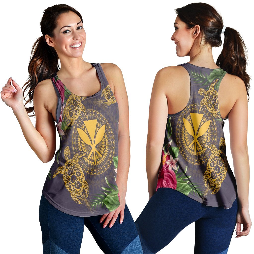 Hawaii Kanaka Turtle Hibiscus Plumerian Polynesia Racerback Tank - Alena Style Purple - AH Black - Polynesian Pride