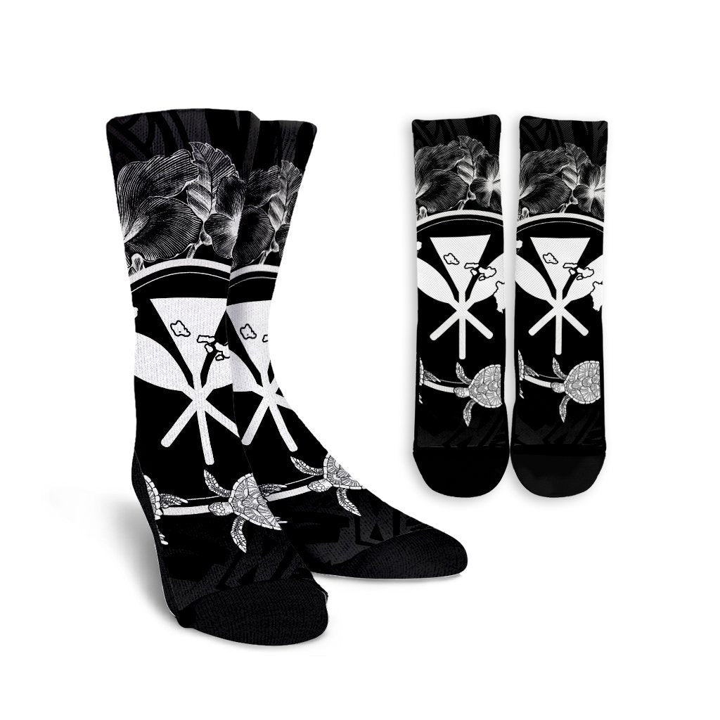 Hawaii Kanaka Turtle Hibiscus Polynesian Crew Socks - Anthea Style - AH Crew Socks White - Polynesian Pride