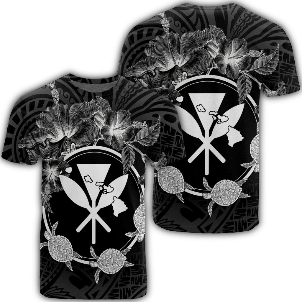 Hawaii Kanaka Turtle Hibiscus Polynesian T Shirt Anthea Style Unisex Black - Polynesian Pride