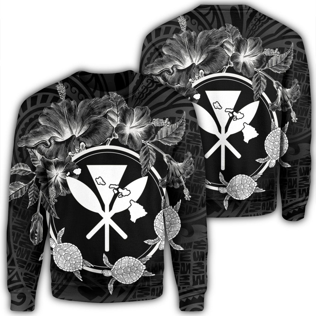 Hawaii Kanaka Turtle Hibiscus Polynesian Sweatshirt - Anthea Style - AH Unisex Black - Polynesian Pride