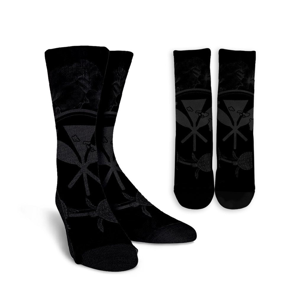 Hawaii Kanaka Turtle Hibiscus Polynesian Crew Socks - Anthea Style Gray - AH Crew Socks White - Polynesian Pride