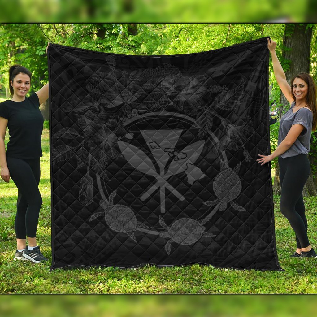 Hawaii Kanaka Turtle Hibiscus Polynesian Premium Quilts - Anthea Style Gray - AH Black - Polynesian Pride