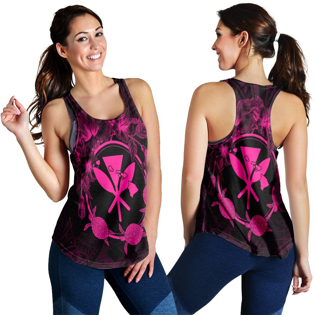 Hawaii Kanaka Turtle Hibiscus Polynesian Racerback Tank - Anthea Style Pink - AH Black - Polynesian Pride