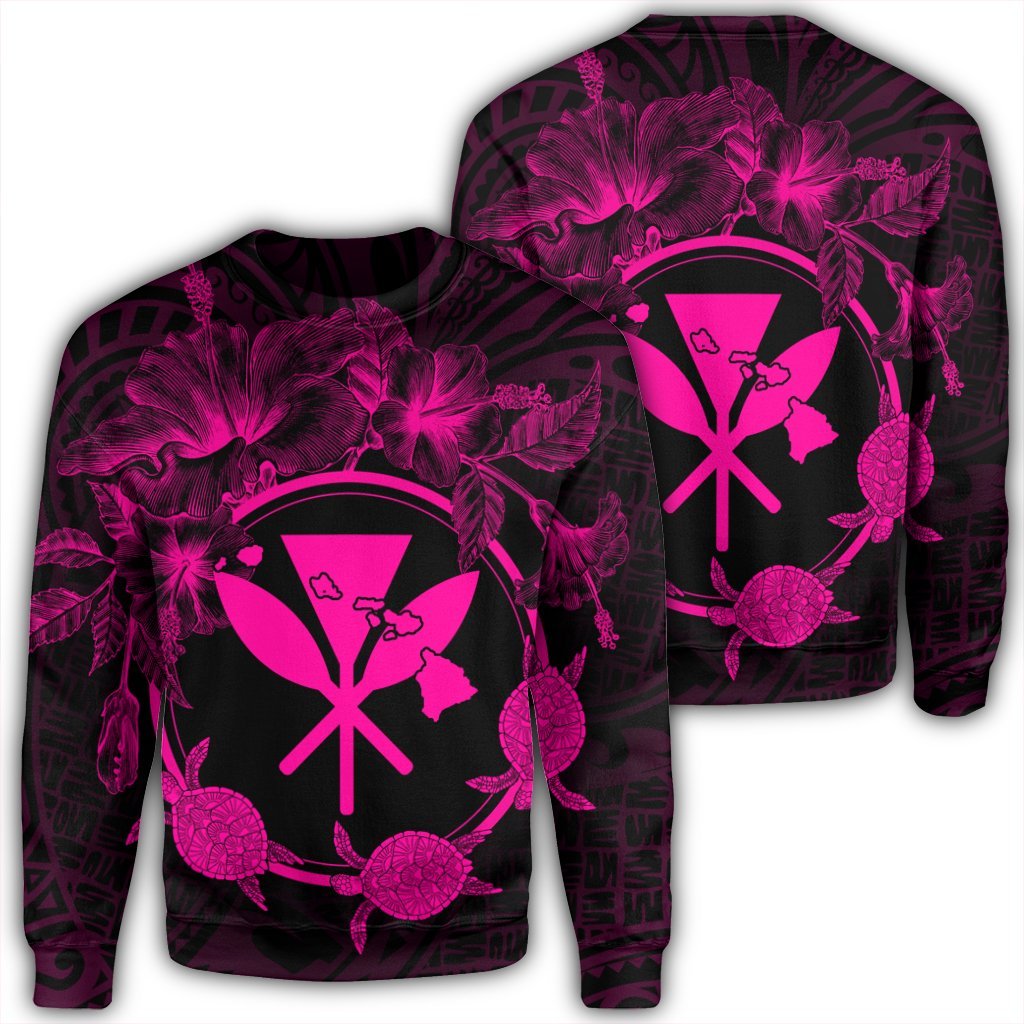 Hawaii Kanaka Turtle Hibiscus Polynesian Sweatshirt - Anthea Style Pink - AH Unisex Black - Polynesian Pride