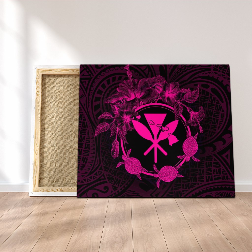 Hawaii Kanaka Turtle Hibiscus Polynesian Canvas - Anthea Style Pink - AH Canvas Poly-cotton - Polynesian Pride