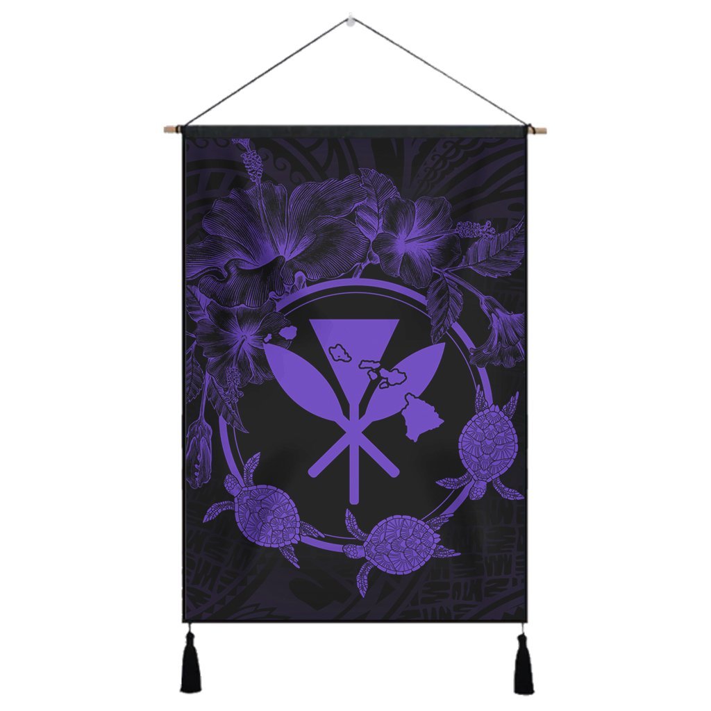 Hawaii Kanaka Turtle Hibiscus Polynesian Hanging Poster - Anthea Style Purple - AH Hanging Poster Cotton And Linen - Polynesian Pride