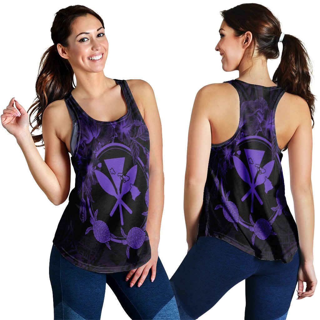 Hawaii Kanaka Turtle Hibiscus Polynesian Racerback Tank - Anthea Style Purple - AH Black - Polynesian Pride