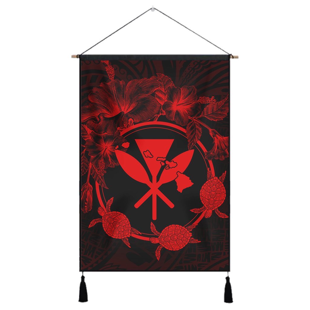 Hawaii Kanaka Turtle Hibiscus Polynesian Hanging Poster - Anthea Style Red - AH Hanging Poster Cotton And Linen - Polynesian Pride