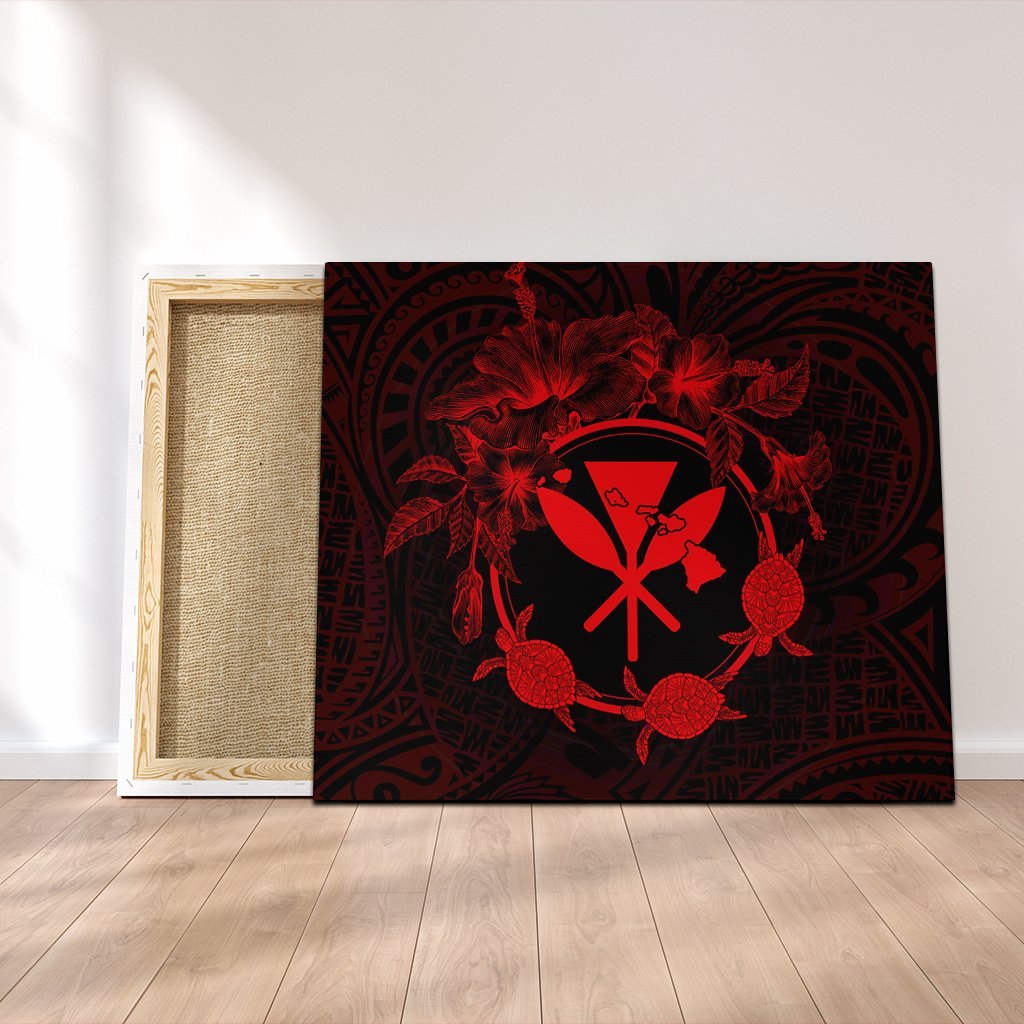 Hawaii Kanaka Turtle Hibiscus Polynesian Canvas - Anthea Style Red - AH Canvas Poly-cotton - Polynesian Pride