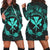 Hawaii Kanaka Turtle Hibiscus Polynesian Hoodie Dress - Anthea Style Turquoise - AH Black - Polynesian Pride