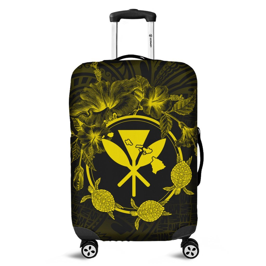 Hawaii Kanaka Turtle Hibiscus Polynesian Luggage Covers - Anthea Style Yellow - AH Black - Polynesian Pride