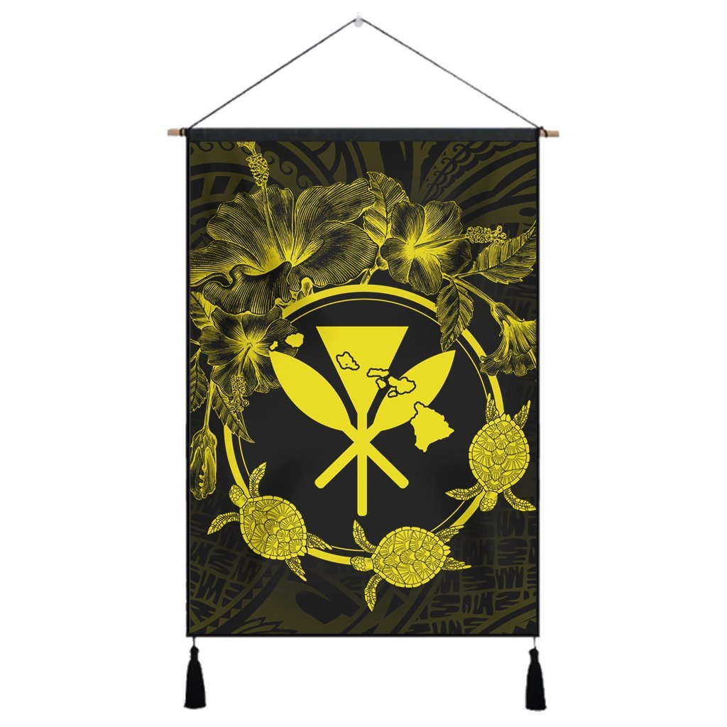 Hawaii Kanaka Turtle Hibiscus Polynesian Hanging Poster - Anthea Style Yellow - AH Hanging Poster Cotton And Linen - Polynesian Pride