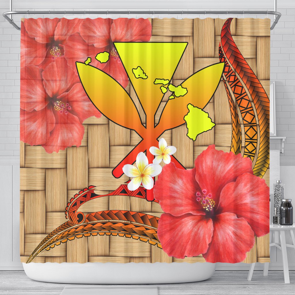 Hawaii Lauhala Kanaka Polynesian Shower Curtain 177 x 172 (cm) Yellow - Polynesian Pride