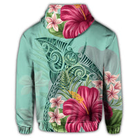 Hawaii Manta Ray - Tropical Hibiscus Plumeria Zip Hoodie - Polynesian Pride