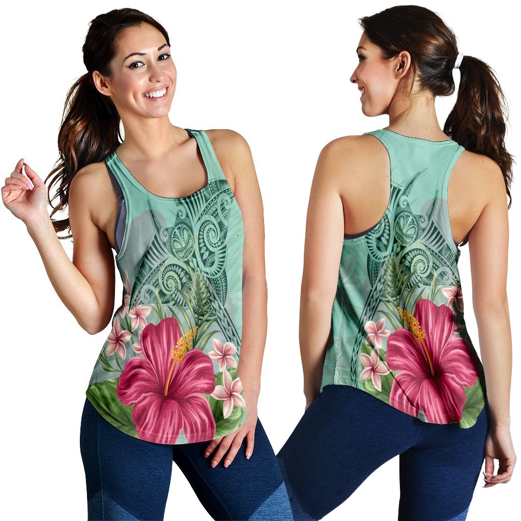 Hawaii Manta Ray Tropical Hibiscus Plumeria Racerback Tank - AH Black - Polynesian Pride