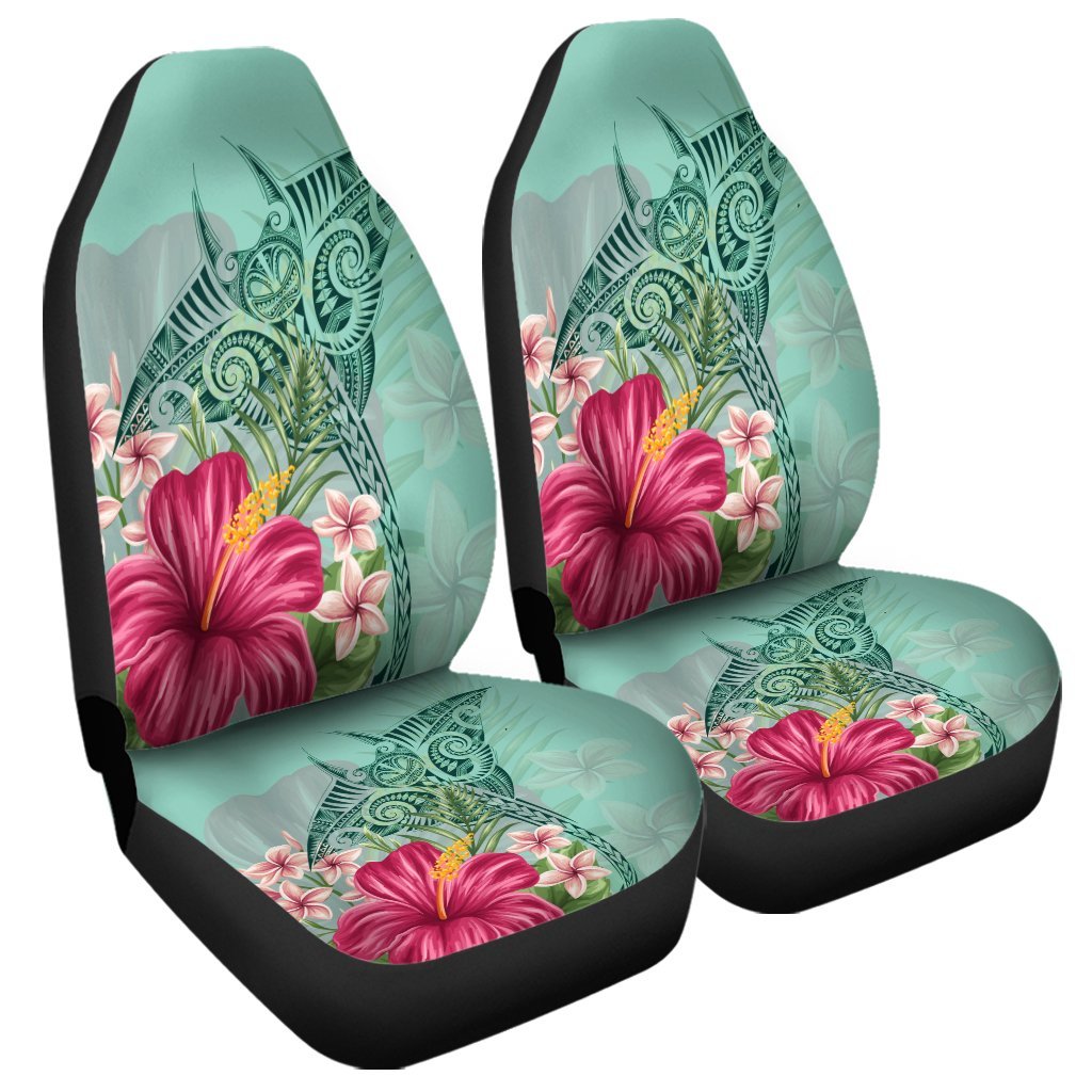 Hawaii Manta Ray Tropical Hibiscus Plumeria Car Seat Covers - AH Universal Fit Black - Polynesian Pride