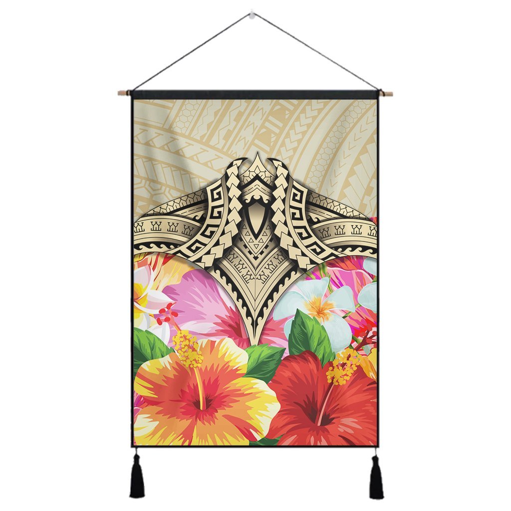 Hawaii Manta Ray Tropical Hibiscus Plumeria Polynesian Hanging Poster - AH Hanging Poster Cotton And Linen - Polynesian Pride