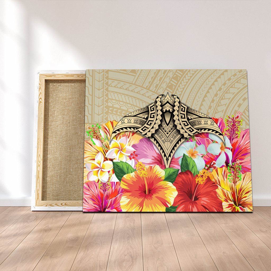 Hawaii Manta Ray Tropical Hibiscus Plumeria Polynesian Canvas - AH Canvas Poly-cotton - Polynesian Pride