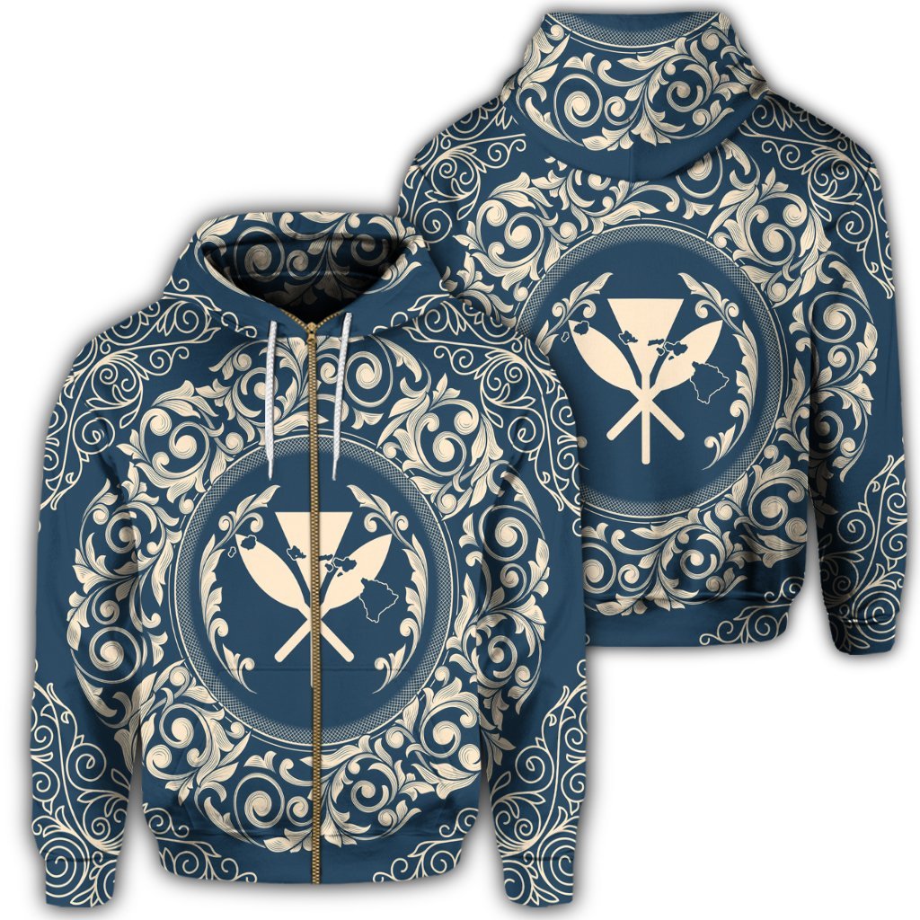 Hawaii Map Classic Floral Zip Hoodie Blue Unisex Art - Polynesian Pride