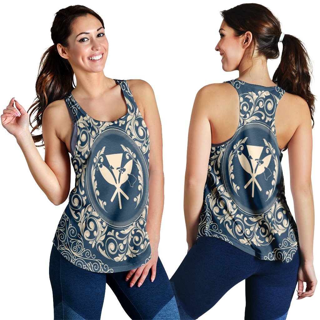 Hawaii Map Classic Floral Racerback Tank Blue - AH Black - Polynesian Pride