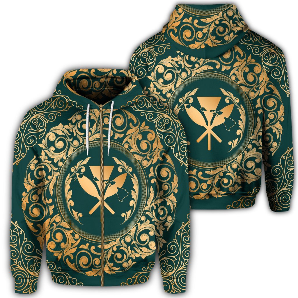 Hawaii Map Classic Floral Zip Hoodie Green Unisex Art - Polynesian Pride