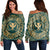 Hawaii Map Classic Floral Women's Off Shoulder Sweater Green - AH Black - Polynesian Pride