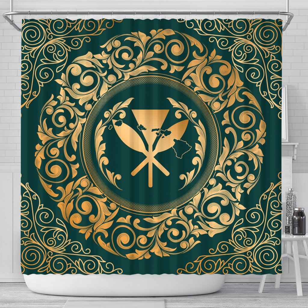 Hawaii Map Classic Floral Shower Curtain Green - AH 177 x 172 (cm) Black - Polynesian Pride